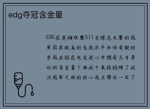 edg夺冠含金量